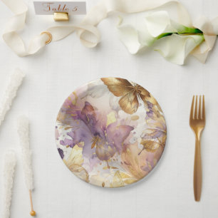Assiettes En Carton Robe papillon violette et or Fantaisie Sweet 16 