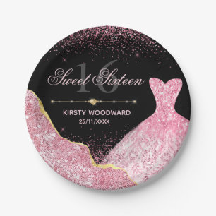 Assiettes En Carton Robe rose Aquarelle Bord glam Sweet 16 Anniversair