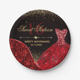 Assiettes En Carton Robe Rouge Aquarelle Douce 16 Anniversaire