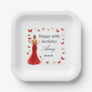 Assiettes En Carton Robe rouge élégante pour 40e anniversaire avec pap