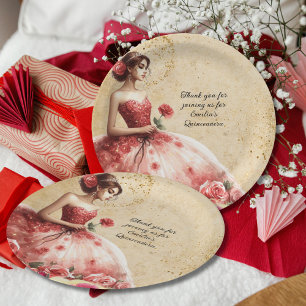 Assiettes En Carton Robe Rouge Quinceañera Parchemin Vintage personnal