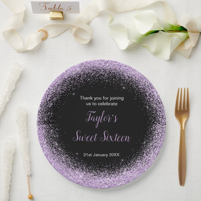Assiettes En Carton Robe violette claire Faux Parties scintillant douc (Mariage)