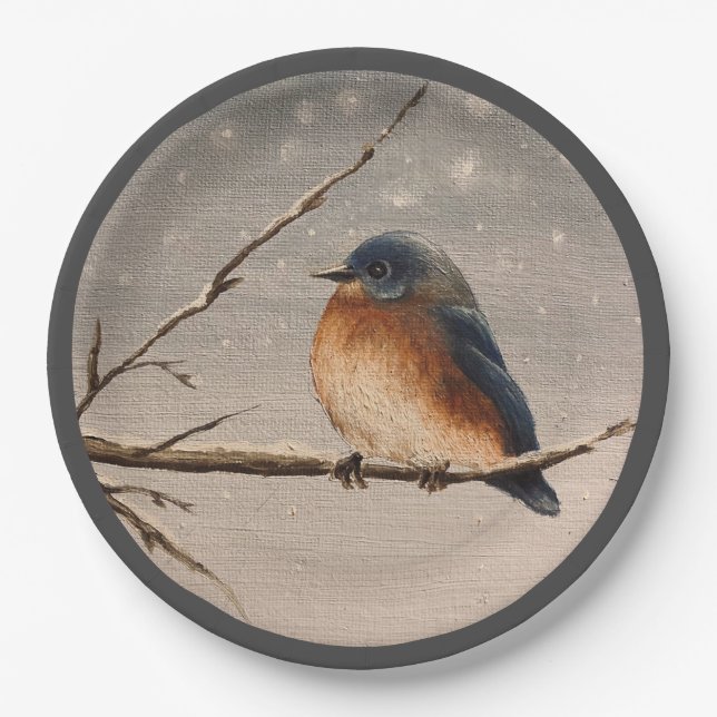 Assiettes En Carton Robin dans la neige (Devant)
