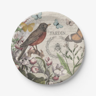 Assiettes En Carton Robin Elegant Bird Butterfly French Art