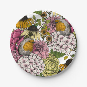 Assiettes En Carton Robins dans le jardin
