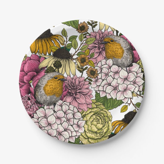 Assiettes En Carton Robins dans le jardin (Devant)