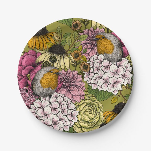 Assiettes En Carton Robins dans le jardin 2 (Devant)