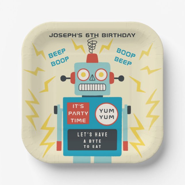 Assiettes En Carton Robot Anniversaire de enfant (Recto)