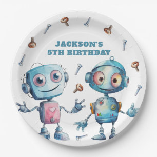 Assiettes En Carton Robot bleu Bleu Enfants