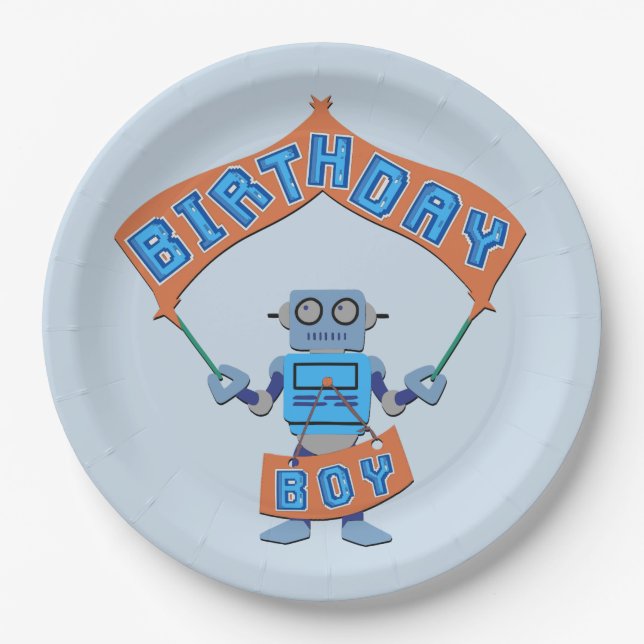 Assiettes En Carton Robot Boy Birthday (Devant)