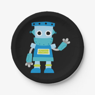 Assiettes En Carton Robot coloré de bleu d'enfants