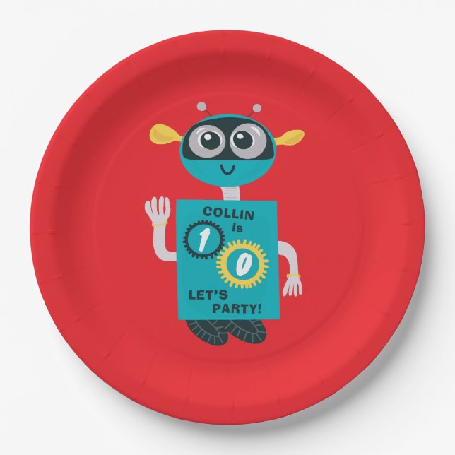 Assiettes En Carton Robot Cool Anniversaire Garçon Personnalisé  (Devant)