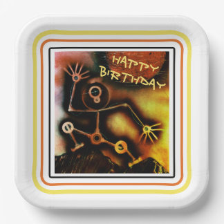 Assiettes En Carton Robot Happy Birthday