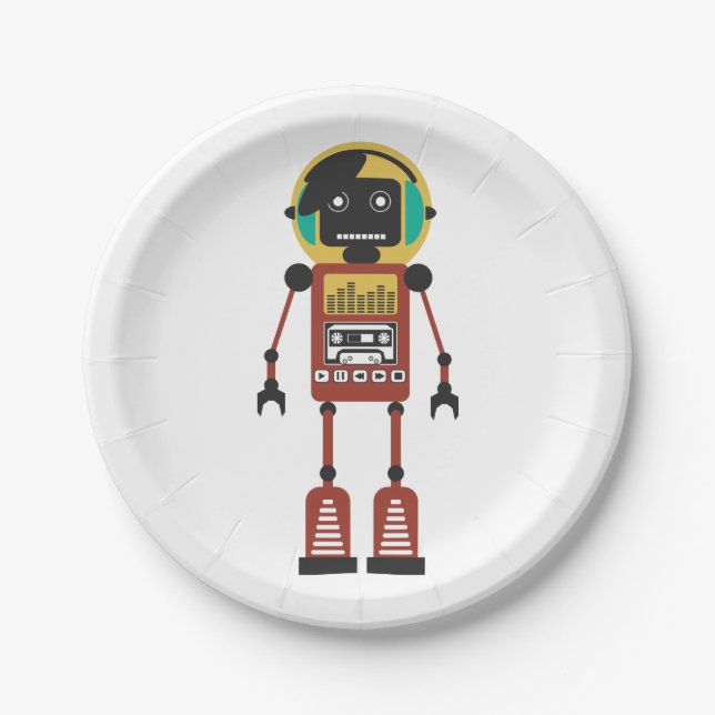 Assiettes En Carton Robot radio rétro (Devant)