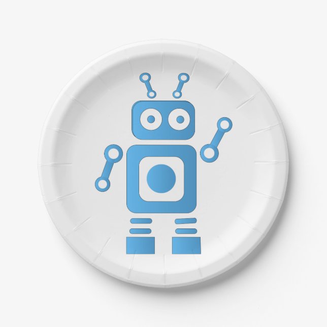 Assiettes En Carton Robot rétro bleu (Devant)