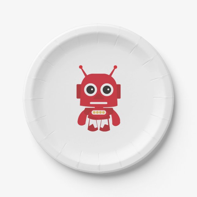 Assiettes En Carton Robot rouge rétro (Devant)