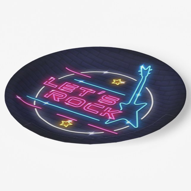 Assiettes En Carton Rock Retro Neon (Angle)