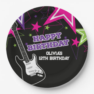 Assiettes En Carton Rock Star Birthday Guitar Stars Pink Purple Papier