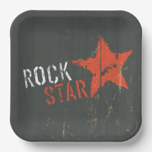 Assiettes En Carton Rock Star Étoile Rouge en détresse Grunge