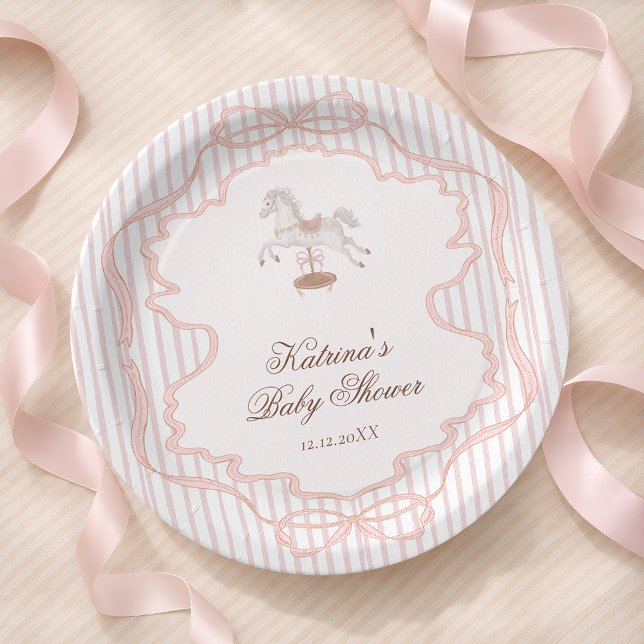Assiettes En Carton Rocking Horse Pink Girl Baby Shower (Créateur téléchargé)