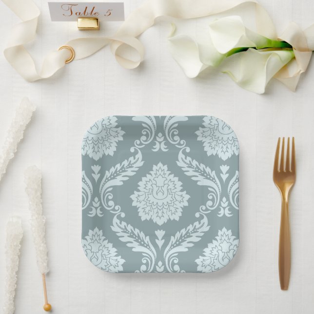 Assiettes En Carton Rococo Damask Lg Pattern Duck Egg Blue+Teal (Mariage)