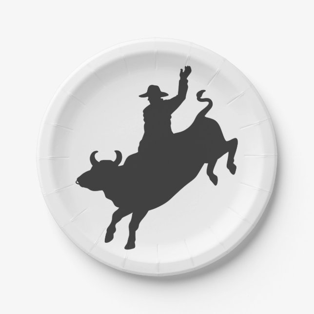 Assiettes En Carton Rodeo Bull Ride silhouette (Devant)