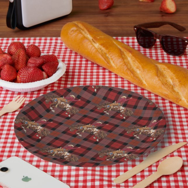 Assiettes En Carton Rodeo Cowboy sur Bucking Bronco (Pique-nique)