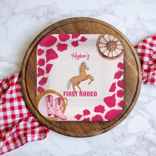 Assiettes En Carton Rodeo cowgirl anniversaire vache rose motif poney