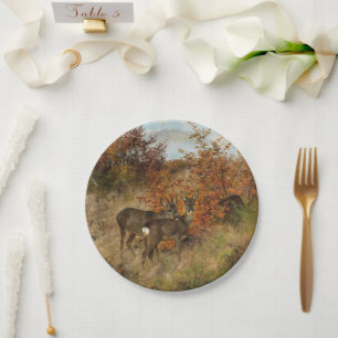 Assiettes En Carton Roe Deer aux feuilles d'automne Faune Vintage