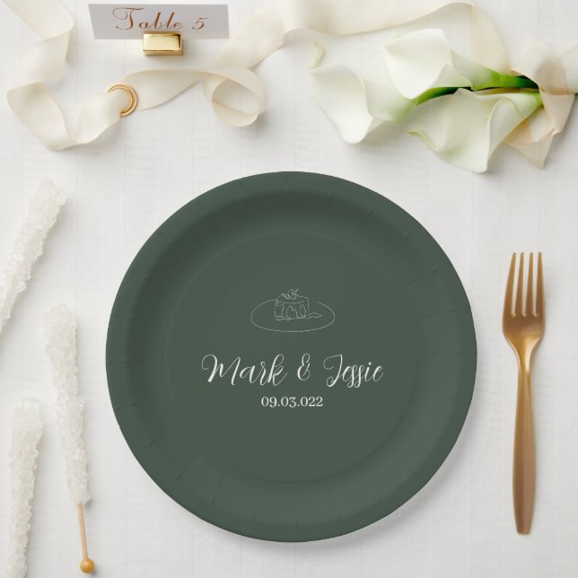 Assiettes En Carton ROE Dusky Green & White Simple Mariage (Mariage)