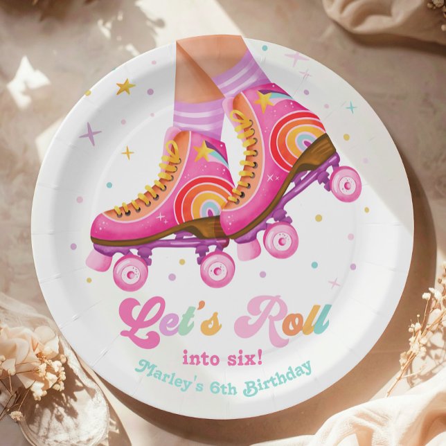 Assiettes En Carton Roller Skate Let's Roll Skating Girl Birthday (Créateur téléchargé)