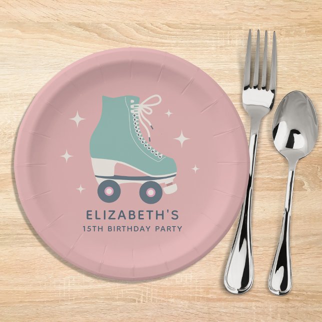Assiettes En Carton Roller Skating Girls Anniversaire Fête Rose (Créateur téléchargé)