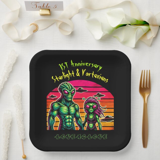 Assiettes En Carton Romance Alien dans le ciel cosmique (Mariage)
