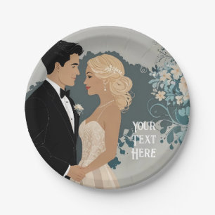 Assiettes En Carton Romance intemporelle : Aquarelle de mariée et d'ar