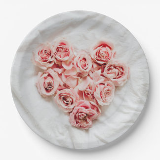 Assiettes En Carton Romantic Pink Floral Heart Paper Plates