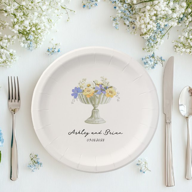 Assiettes En Carton Romantic Tuscan Garden Urn with Flowers Wedding (Créateur téléchargé)