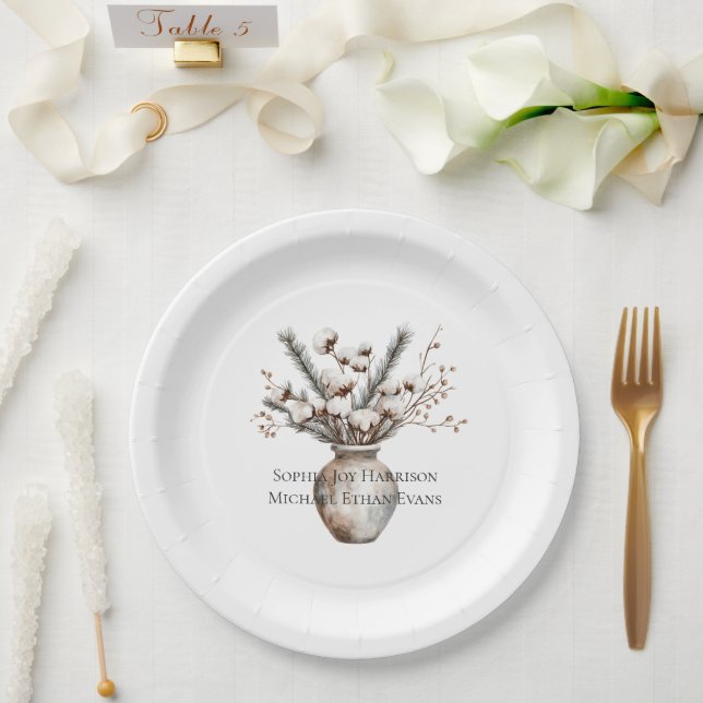 Assiettes En Carton Romantic White Flowering Tree in Vase Wedding (Mariage)