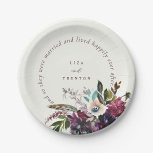 Assiettes En Carton Romantique Bourgogne Floral Heureux Jamais Après É