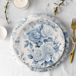 Assiettes En Carton Romantique Chic Antique Dusty Blue Roses
