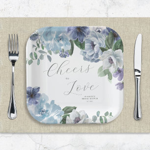 Assiettes En Carton Romantique Dusty Blue Floral Fête des mariées Part