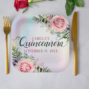 Assiettes En Carton Romantique Elegant Charme Floral Quinceañera