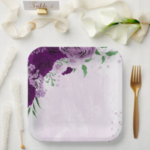 Assiettes En Carton Romantique fleurs violet vert mariage