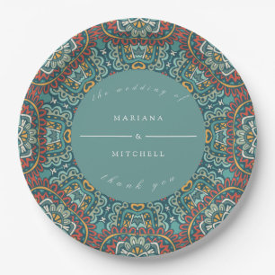 Assiettes En Carton Romantique géométrique Mandala doux bleu gris et r