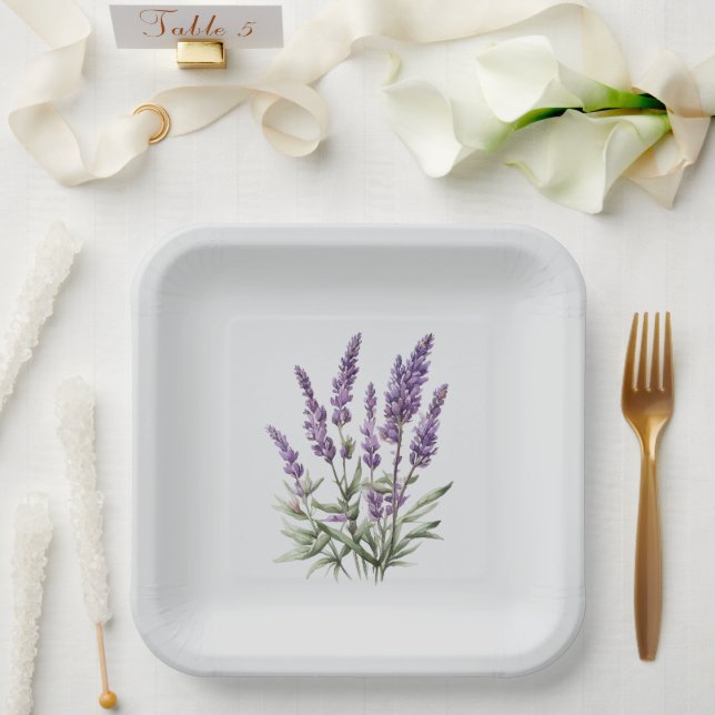 Assiettes En Carton Romantique Gris Violet Lavande Fête des mariées fl (Mariage)