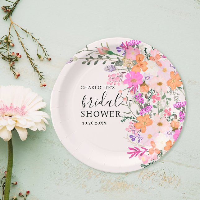 Assiettes En Carton Romantique pastel fleurs sauvages printemps nuptia (Romantic pastel wild flowers spring bridal shower paper plates)