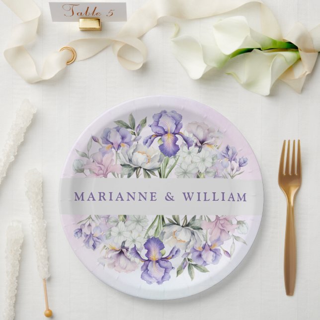 Assiettes En Carton Romantique violet iris et pivoines Mariage floral (Mariage)