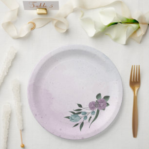 Assiettes En Carton romantique violet poussiéreux et fleurs bleu