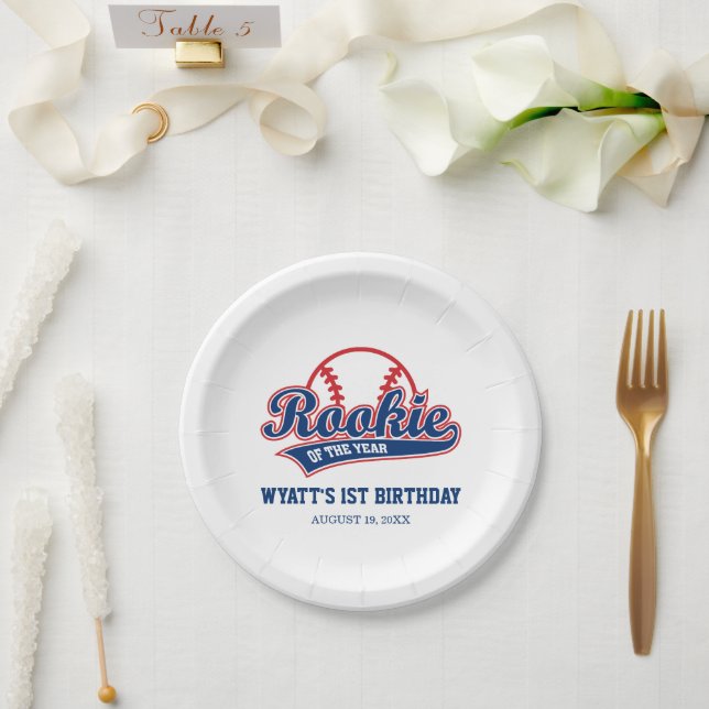 Assiettes En Carton Rookie de l'année 1er Anniversaire Baseball (Mariage)
