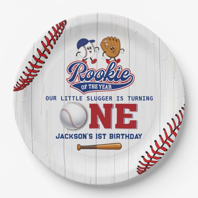 Assiettes En Carton Rookie de l'année Baseball 1er anniversaire (Devant)
