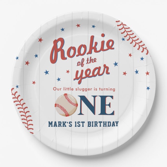 Assiettes En Carton Rookie de l'année Baseball 1er anniversaire fête (Devant)